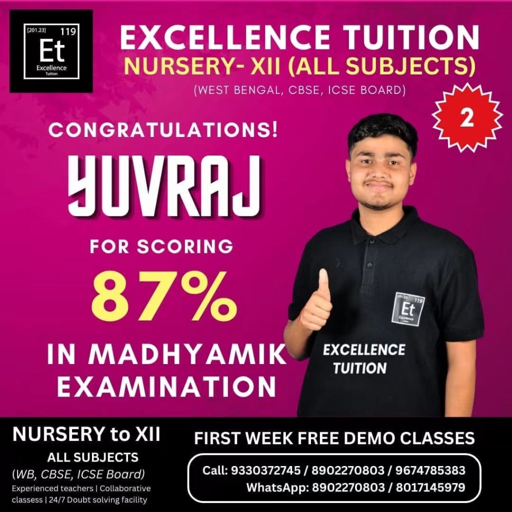 Yuvraj — 87% in Madhyamik 2024, Rank 2 at Excellence Tuition